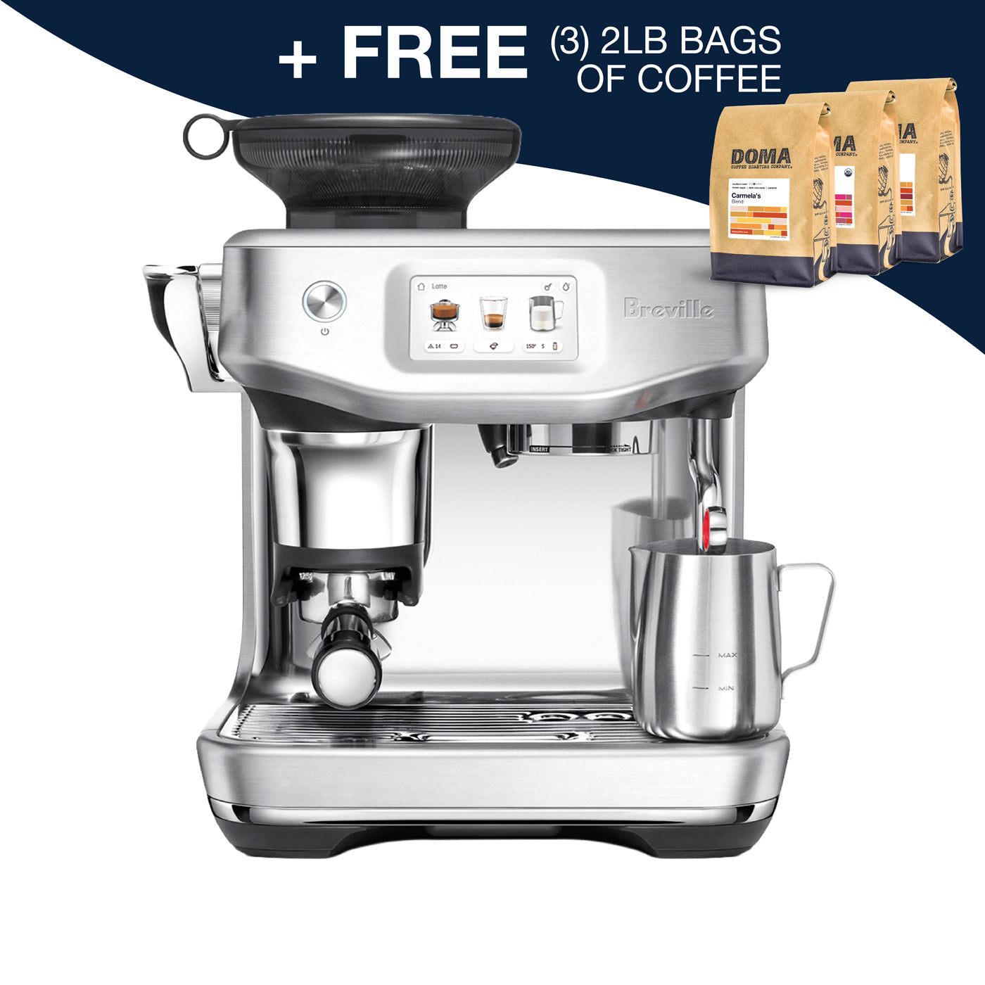 Breville espresso machine and 3 free 2lb bags of coffee