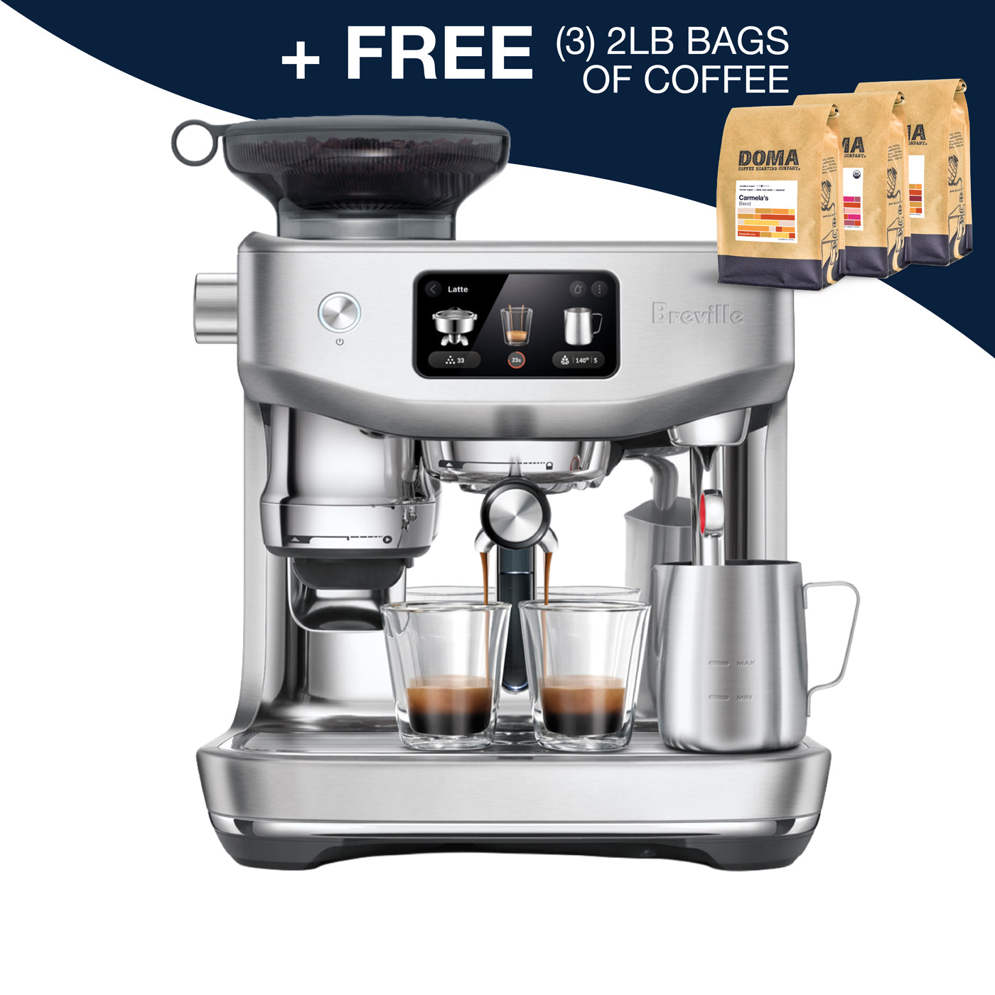 Breville espresso machine and 3 free bags of coffee